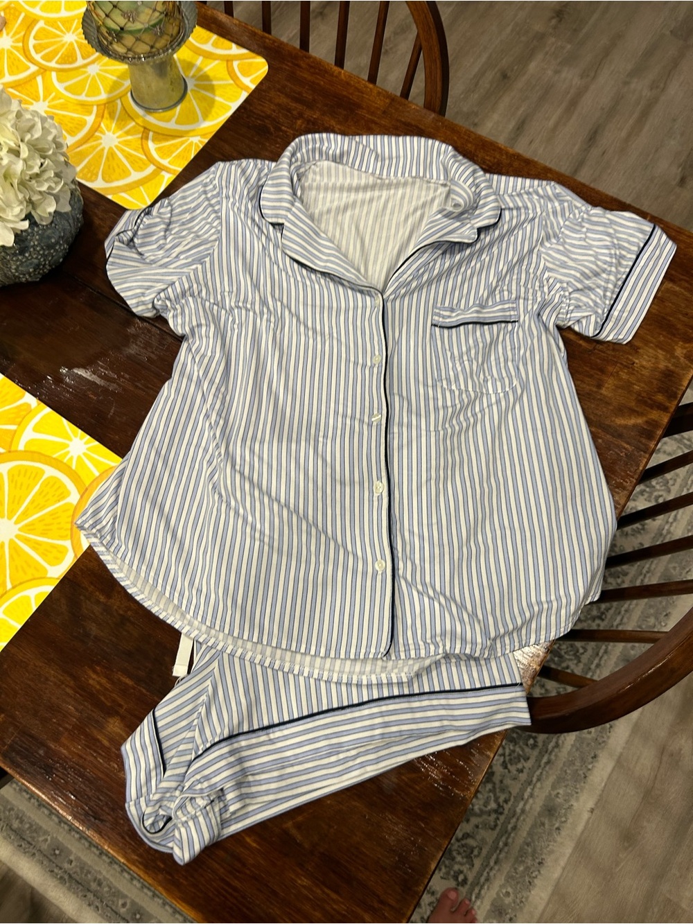 Victoria's Secret Light Blue and White Striped Pajama Top